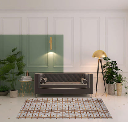 5' X 8' Gray Ivory And Brown Geometric Hand Woven Area Rug