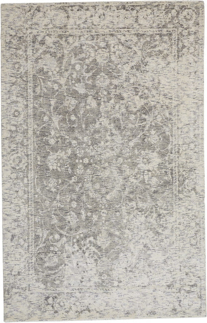 5' X 8' Ivory And Tan Abstract Hand Woven Area Rug