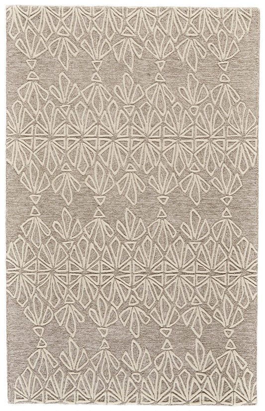 4' X 6' Tan And Ivory Wool Geometric Tufted Handmade Stain Resistant Area Rug
