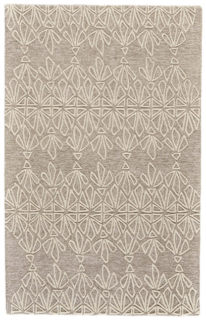 4' X 6' Tan And Ivory Wool Geometric Tufted Handmade Stain Resistant Area Rug