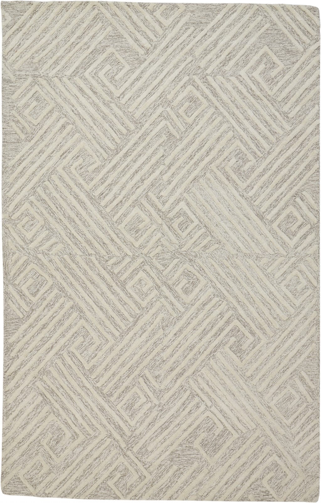 5' X 8' Tan And Ivory Wool Geometric Tufted Handmade Stain Resistant Area Rug