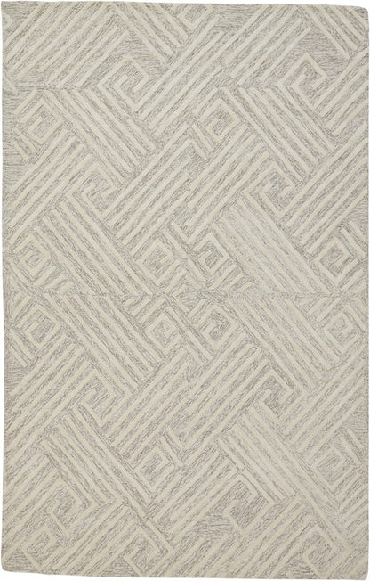 5' X 8' Tan And Ivory Wool Geometric Tufted Handmade Stain Resistant Area Rug