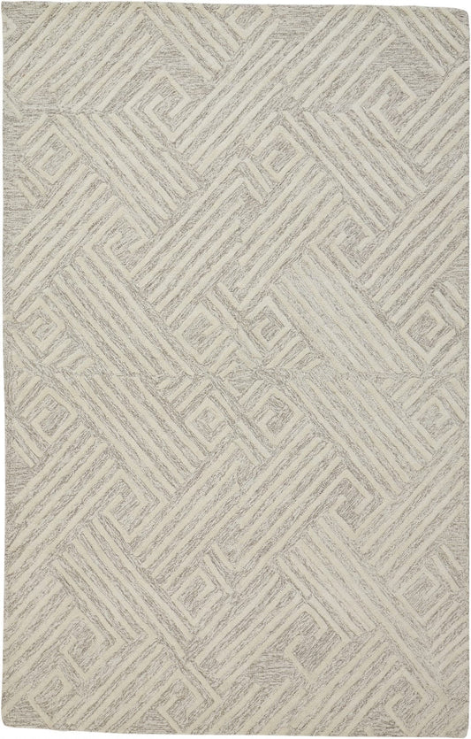 5' X 8' Tan And Ivory Wool Geometric Tufted Handmade Stain Resistant Area Rug