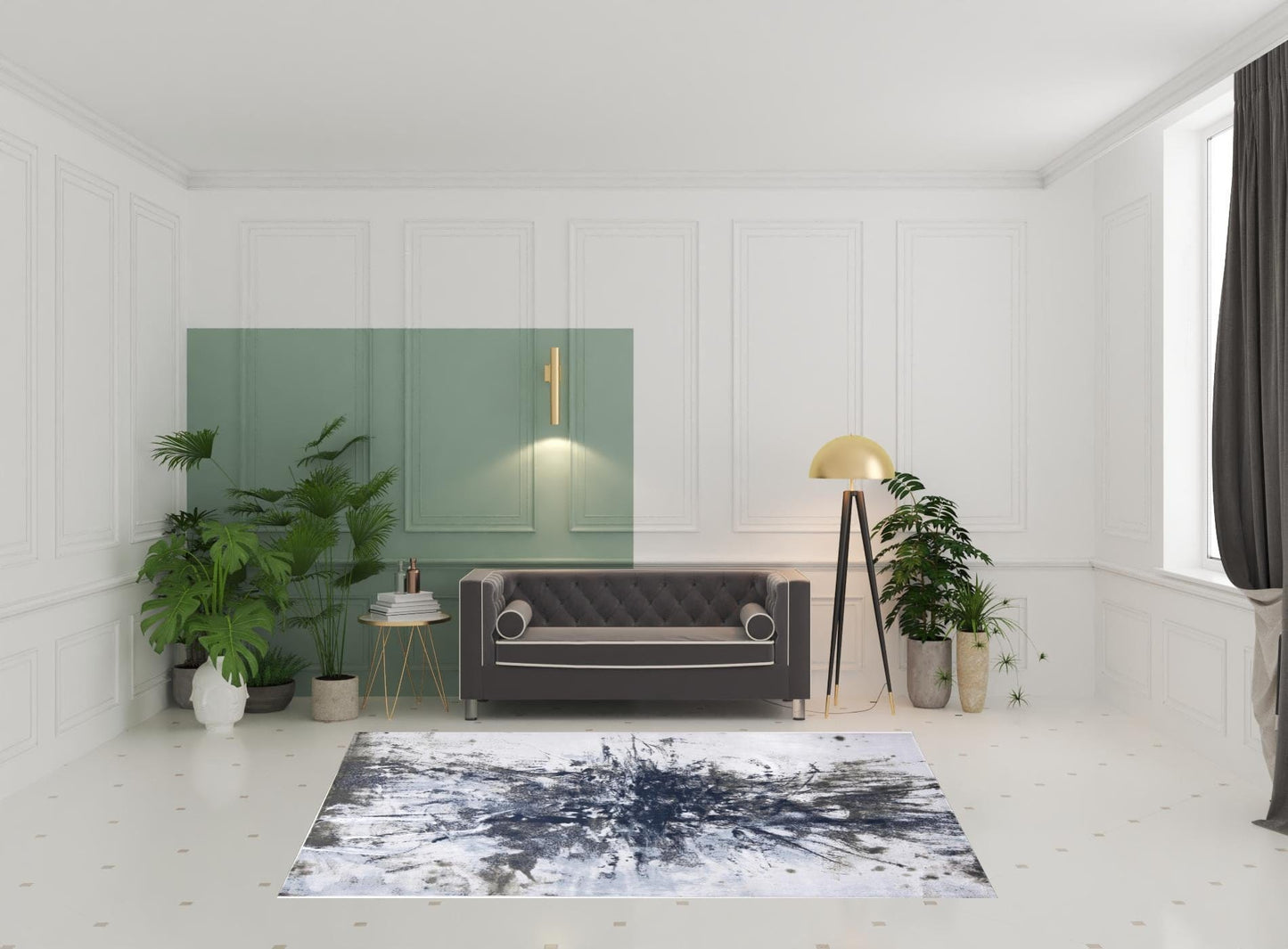 5' X 7' Blue Gray And White Abstract Stain Resistant Area Rug