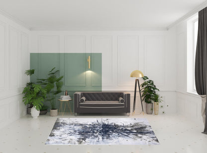 5' X 7' Blue Gray And White Abstract Stain Resistant Area Rug