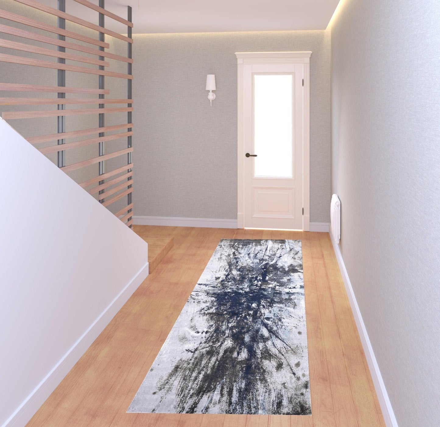 5' X 7' Blue Gray And White Abstract Stain Resistant Area Rug