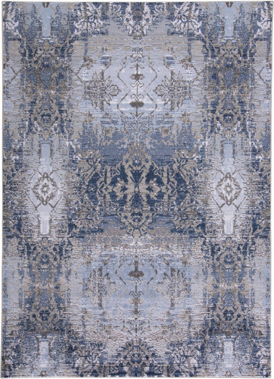 5' X 7' Blue Gray And Taupe Abstract Stain Resistant Area Rug
