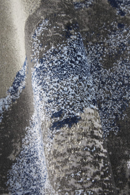 8' Blue Gray And White Abstract Stain Resistant Runner Rug