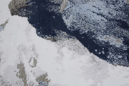 8' Blue Gray And White Abstract Stain Resistant Runner Rug