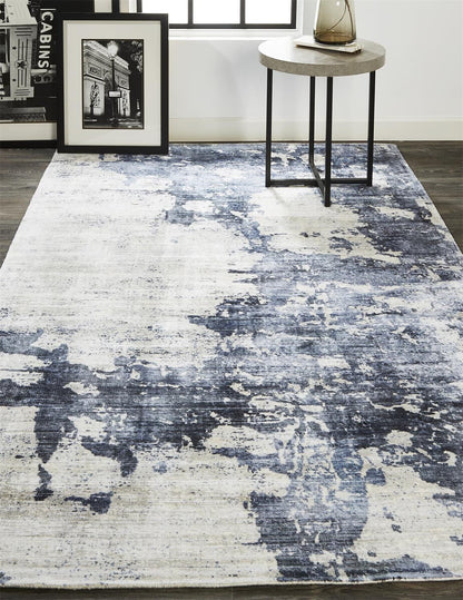 5' X 8' Blue Gray And Ivory Abstract Hand Woven Area Rug