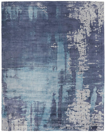5' X 8' Blue And Ivory Abstract Hand Woven Area Rug