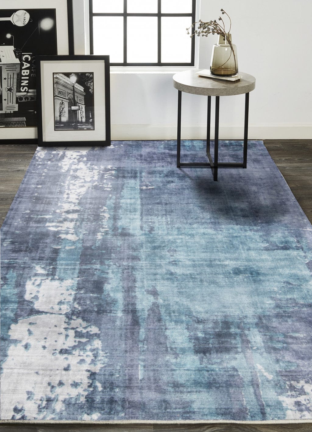 5' X 8' Blue And Ivory Abstract Hand Woven Area Rug