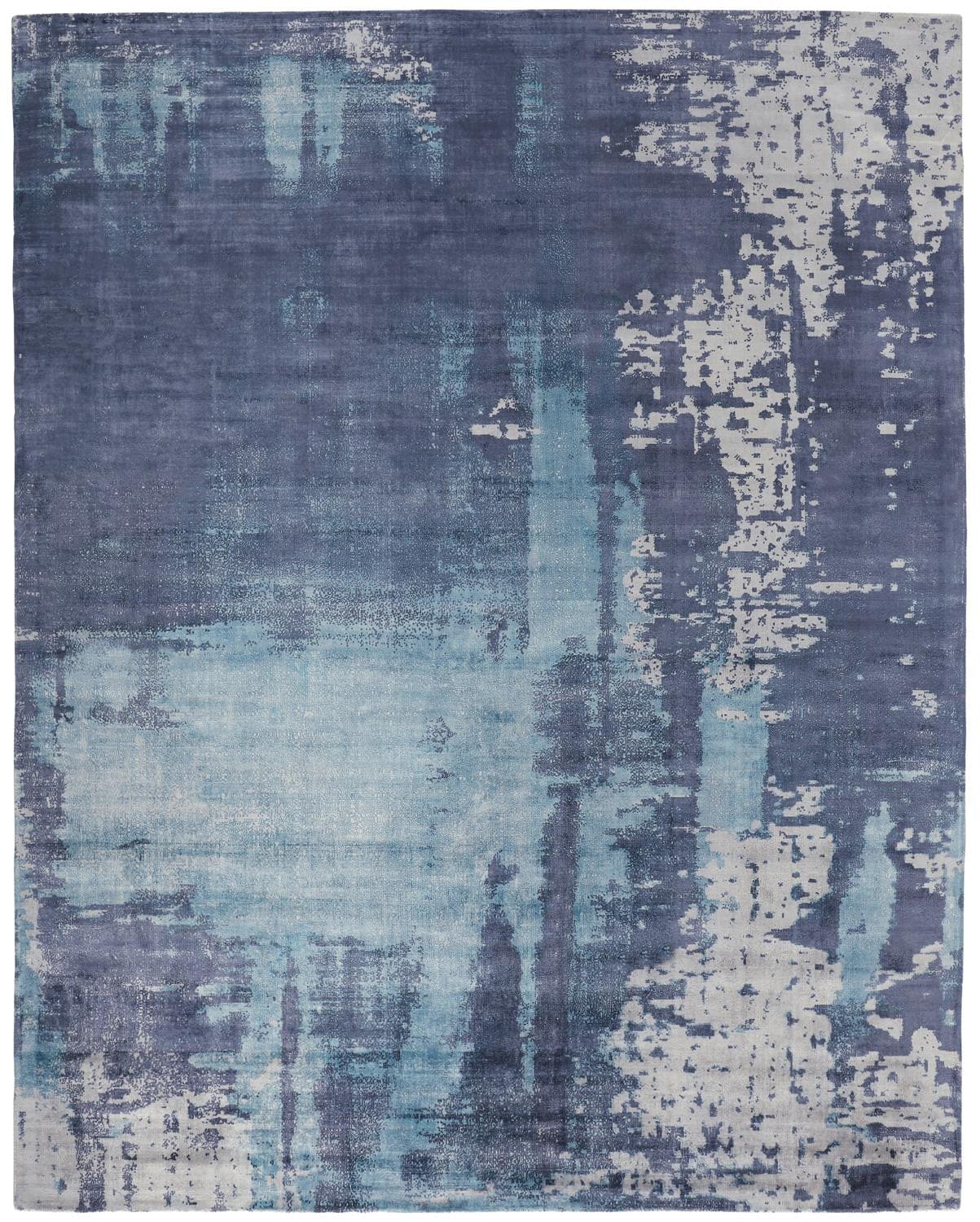 5' X 8' Blue And Ivory Abstract Hand Woven Area Rug