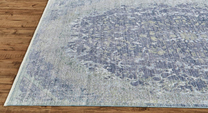 4' X 6' Blue Gray And Silver Abstract Distressed Area Rug With Fringe