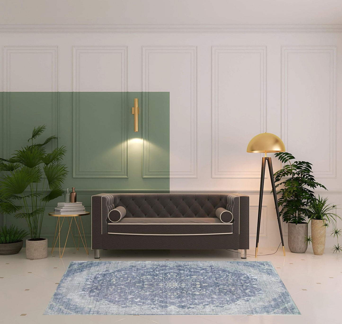 4' X 6' Blue Gray And Silver Abstract Distressed Area Rug With Fringe