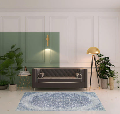 4' X 6' Blue Gray And Silver Abstract Distressed Area Rug With Fringe