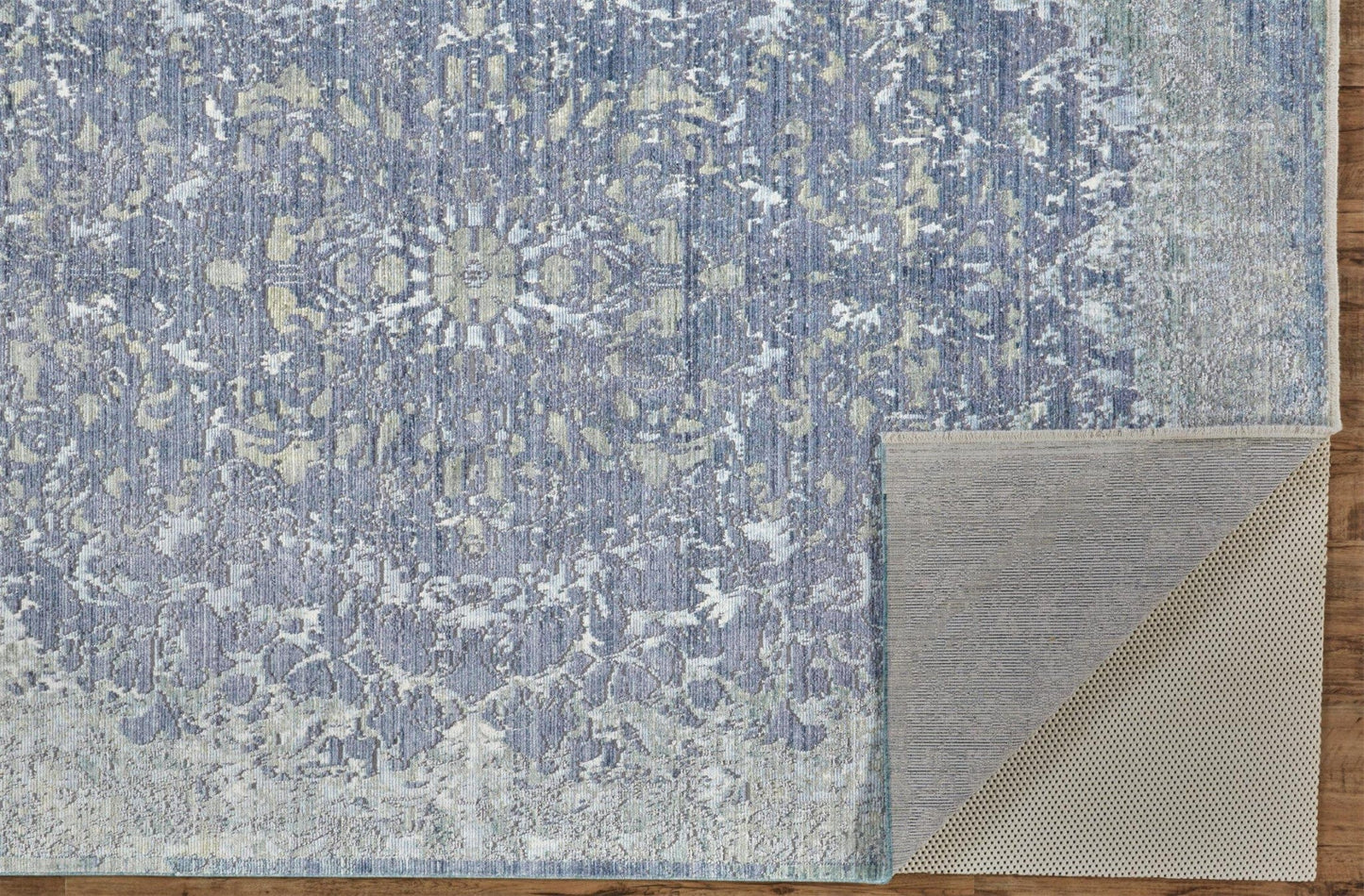 4' X 6' Blue Gray And Silver Abstract Distressed Area Rug With Fringe