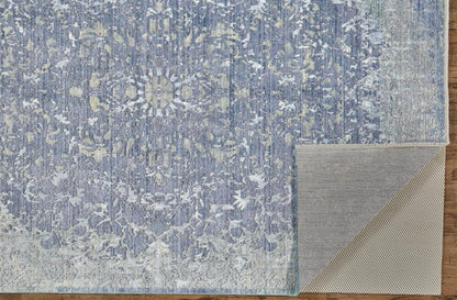 4' X 6' Blue Gray And Silver Abstract Distressed Area Rug With Fringe