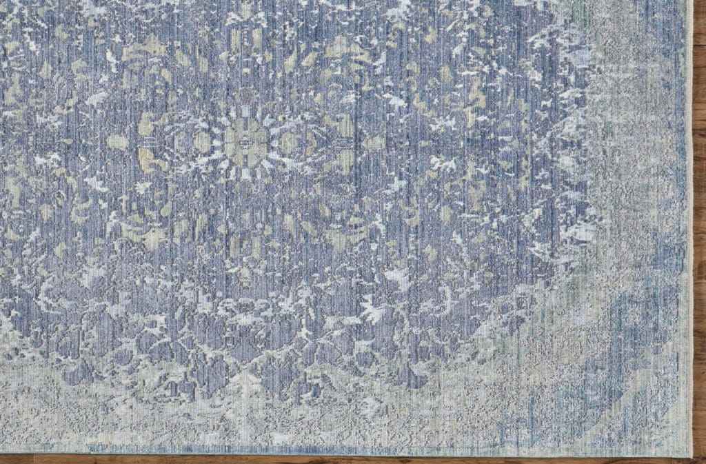 4' X 6' Blue Gray And Silver Abstract Distressed Area Rug With Fringe