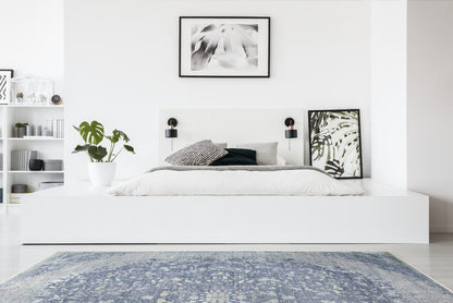 4' X 6' Blue Gray And Silver Abstract Distressed Area Rug With Fringe