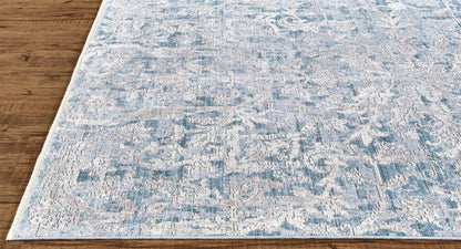 3' X 5' Blue Gray And Silver Abstract Distressed Area Rug With Fringe