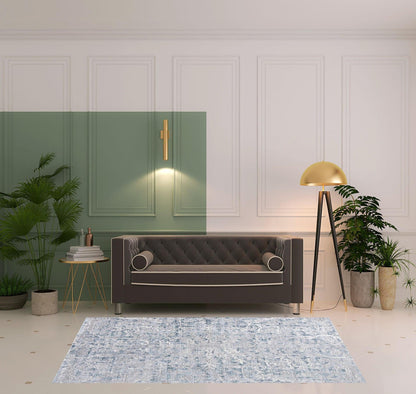 3' X 5' Blue Gray And Silver Abstract Distressed Area Rug With Fringe