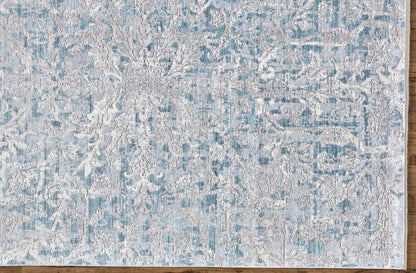 3' X 5' Blue Gray And Silver Abstract Distressed Area Rug With Fringe