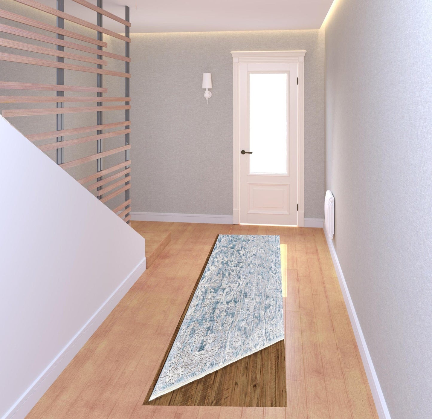 3' X 5' Blue Gray And Silver Abstract Distressed Area Rug With Fringe