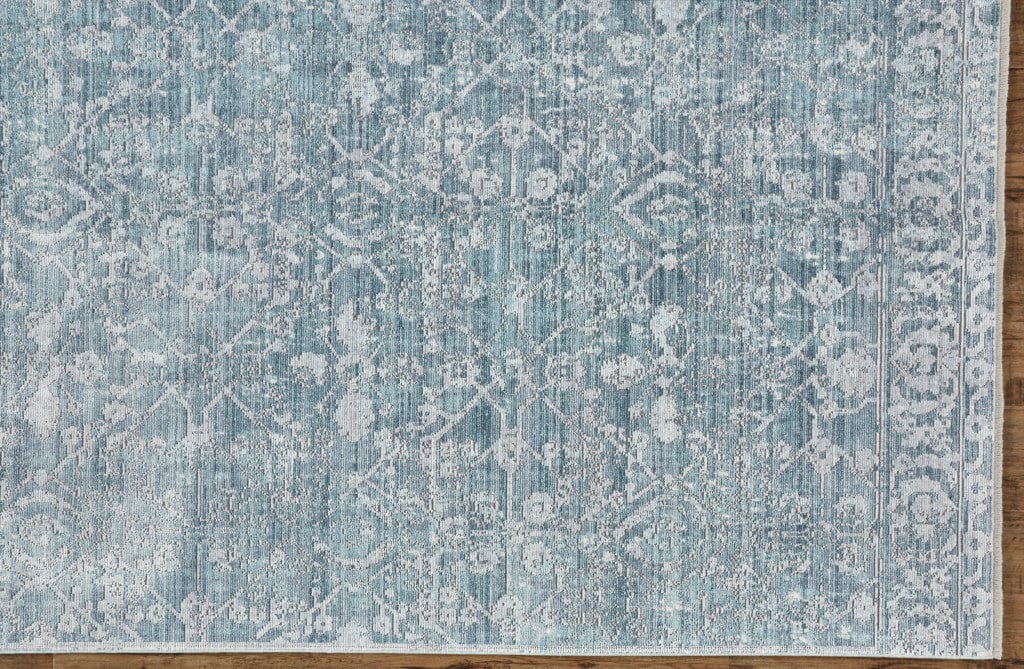 3' X 5' Blue Gray And Silver Abstract Distressed Area Rug With Fringe