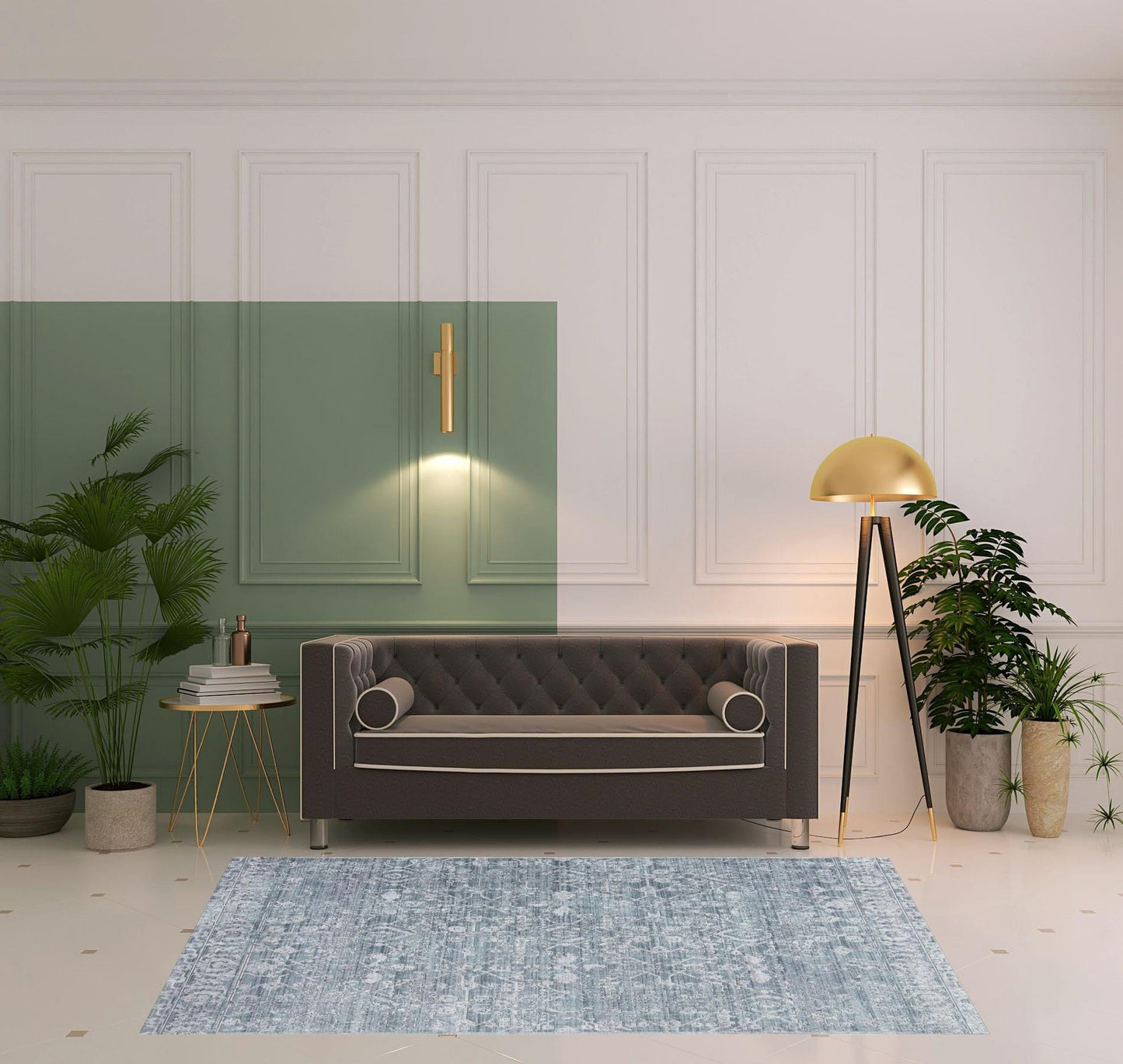 3' X 5' Blue Gray And Silver Abstract Distressed Area Rug With Fringe