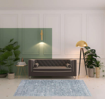 3' X 5' Blue Gray And Silver Abstract Distressed Area Rug With Fringe