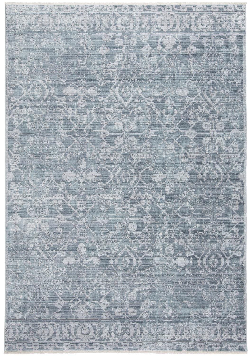 3' X 5' Blue Gray And Silver Abstract Distressed Area Rug With Fringe