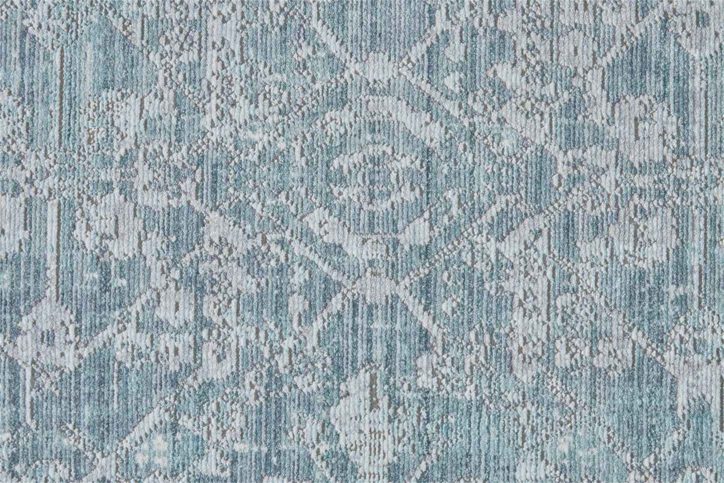 3' X 5' Blue Gray And Silver Abstract Distressed Area Rug With Fringe