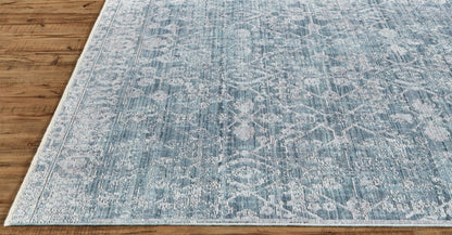 3' X 5' Blue Gray And Silver Abstract Distressed Area Rug With Fringe