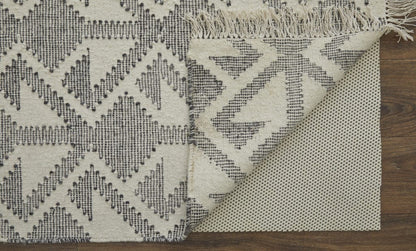5' X 8' Black Ivory And Gray Wool Geometric Dhurrie Flatweave Handmade Area Rug With Fringe