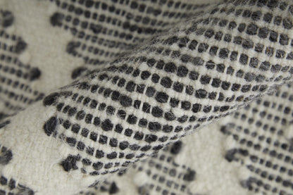 5' X 8' Black Ivory And Gray Wool Geometric Dhurrie Flatweave Handmade Area Rug With Fringe