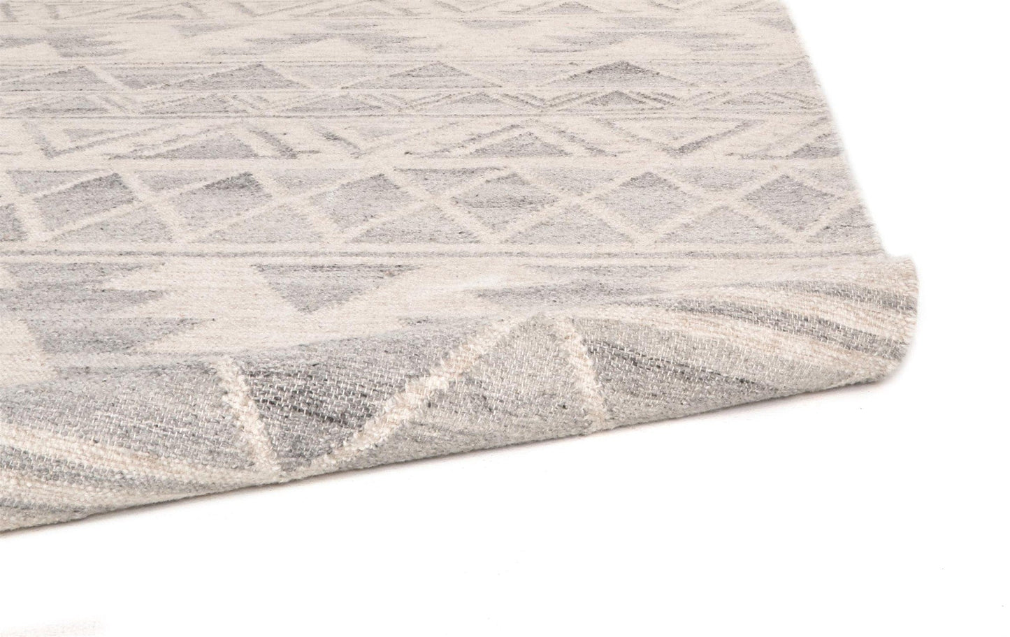 5' X 8' Ivory Gray And Blue Wool Geometric Dhurrie Flatweave Handmade Area Rug With Fringe