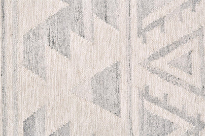 5' X 8' Ivory Gray And Blue Wool Geometric Dhurrie Flatweave Handmade Area Rug With Fringe
