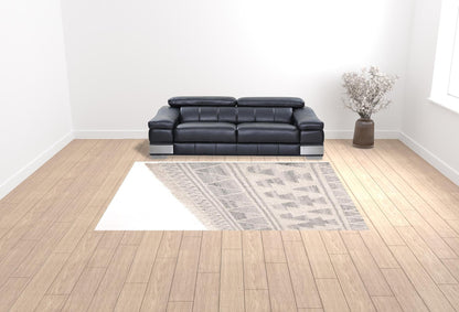 5' X 8' Ivory Gray And Blue Wool Geometric Dhurrie Flatweave Handmade Area Rug With Fringe