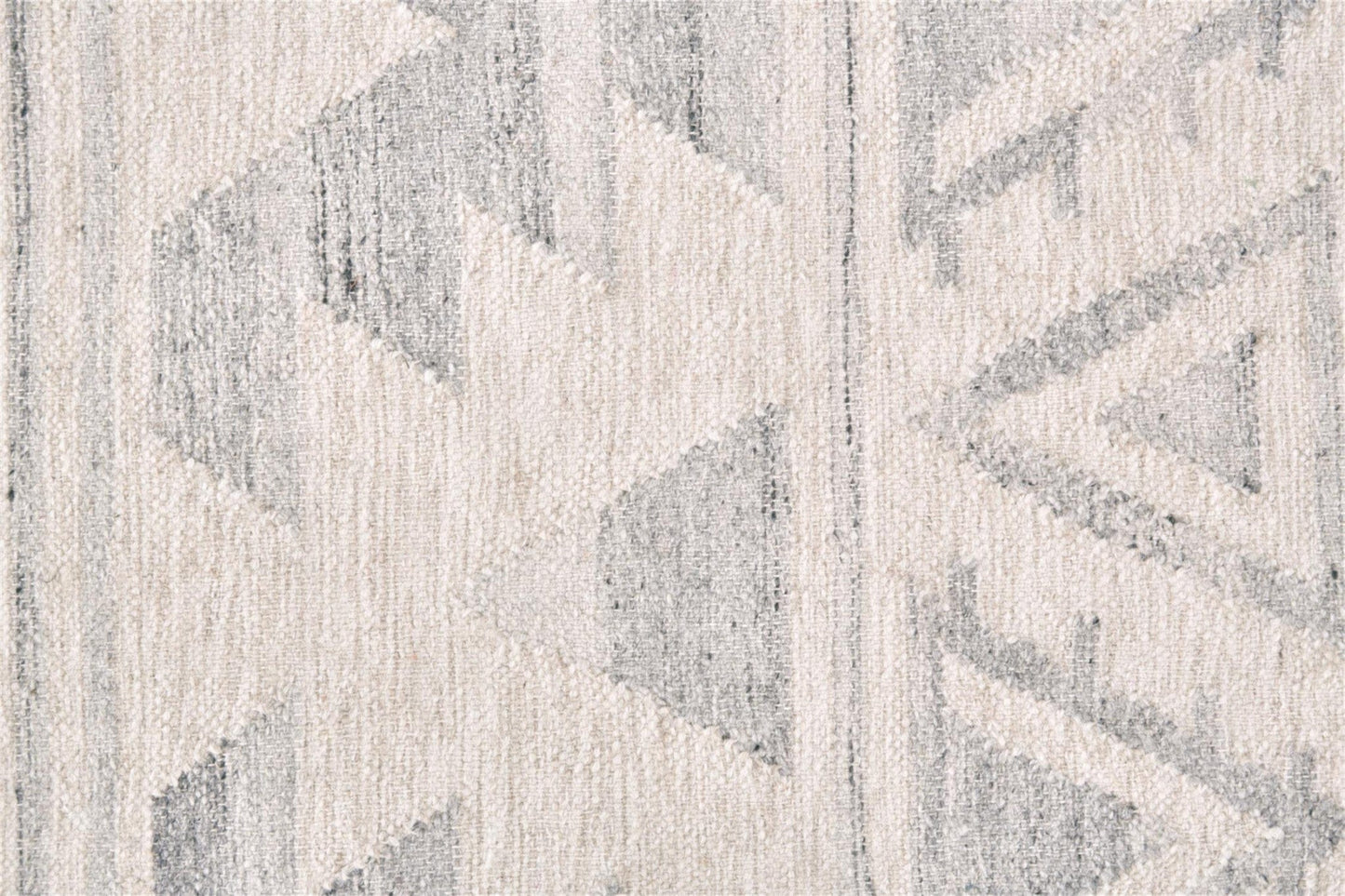 5' X 8' Ivory Gray And Blue Wool Geometric Dhurrie Flatweave Handmade Area Rug With Fringe