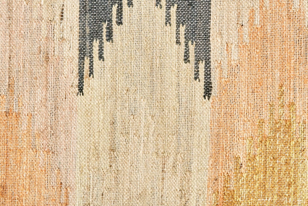 5' X 8' Tan Blue And Orange Geometric Dhurrie Flatweave Handmade Area Rug With Fringe