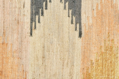 5' X 8' Tan Blue And Orange Geometric Dhurrie Flatweave Handmade Area Rug With Fringe