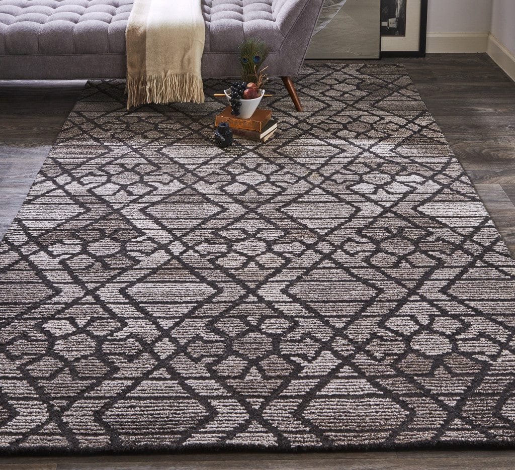 4' X 6' Taupe Black And Gray Wool Paisley Tufted Handmade Area Rug