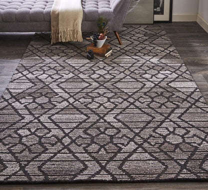 4' X 6' Taupe Black And Gray Wool Paisley Tufted Handmade Area Rug