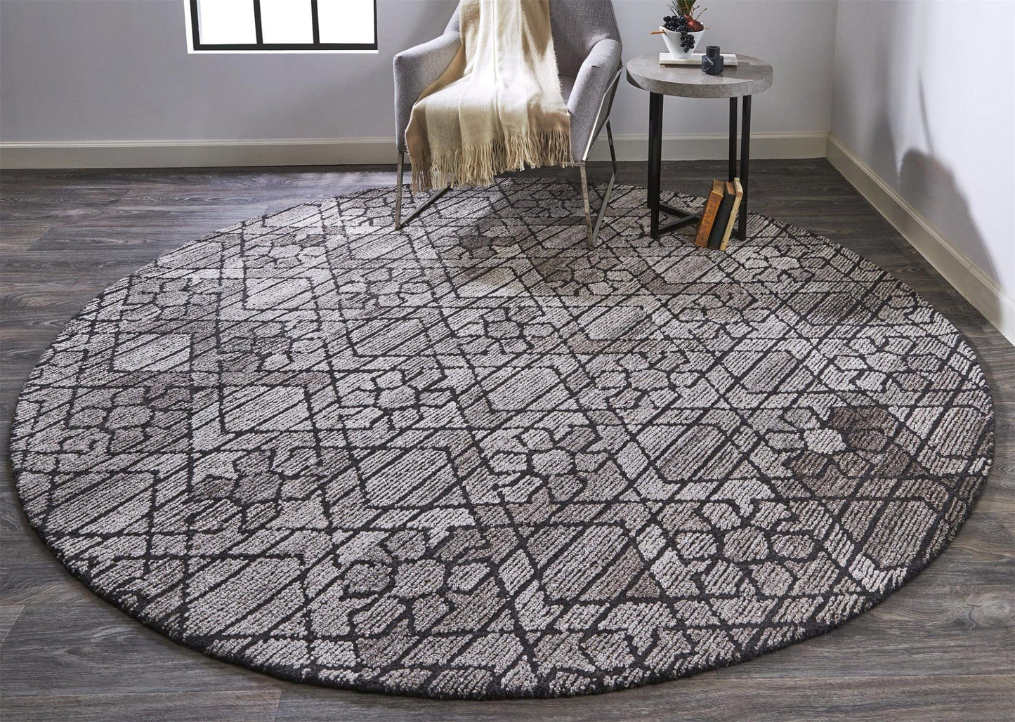 4' X 6' Taupe Black And Gray Wool Paisley Tufted Handmade Area Rug
