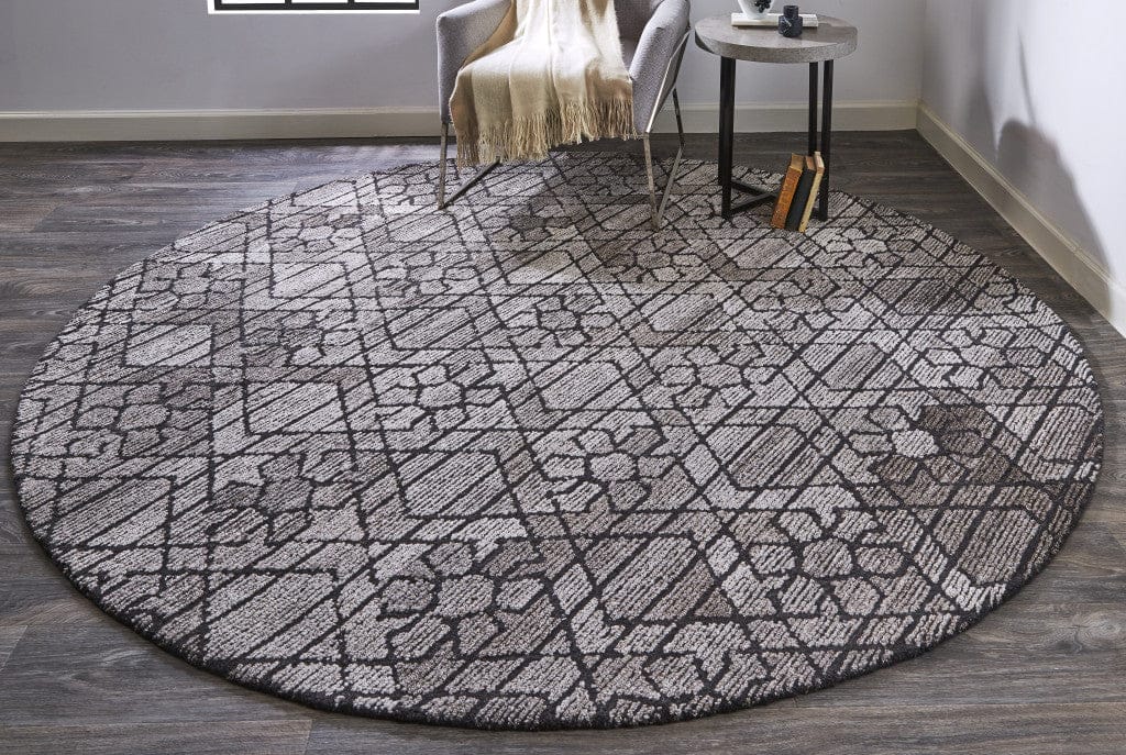 4' X 6' Taupe Black And Gray Wool Paisley Tufted Handmade Area Rug