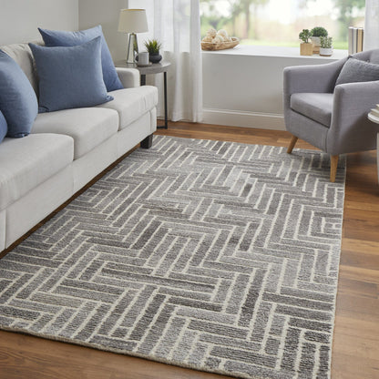 4' X 6' Taupe Gray And Tan Wool Geometric Tufted Handmade Area Rug