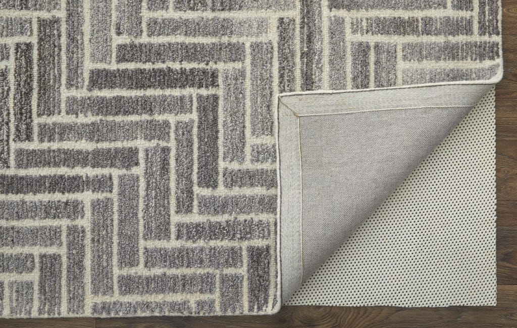 4' X 6' Taupe Gray And Tan Wool Geometric Tufted Handmade Area Rug