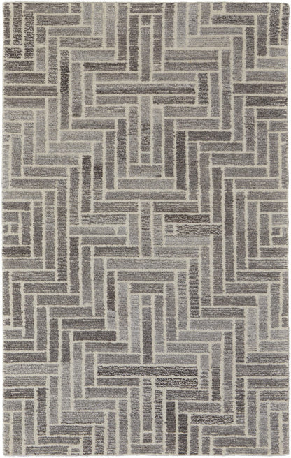 4' X 6' Taupe Gray And Tan Wool Geometric Tufted Handmade Area Rug
