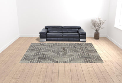 4' X 6' Taupe Gray And Tan Wool Geometric Tufted Handmade Area Rug